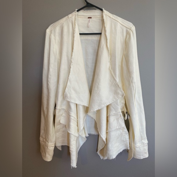 Free People Raw Femme Linen Jacket Eggshell Waterfall Front Side Buckles Size M - Picture 3 of 11